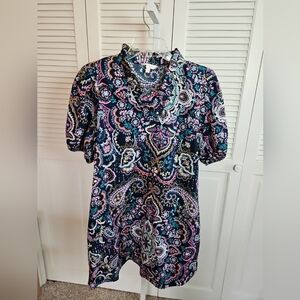 Crown & Ivy Women’s Paisley Floral Ruffle Neck Dress With Pockets  Petite XL